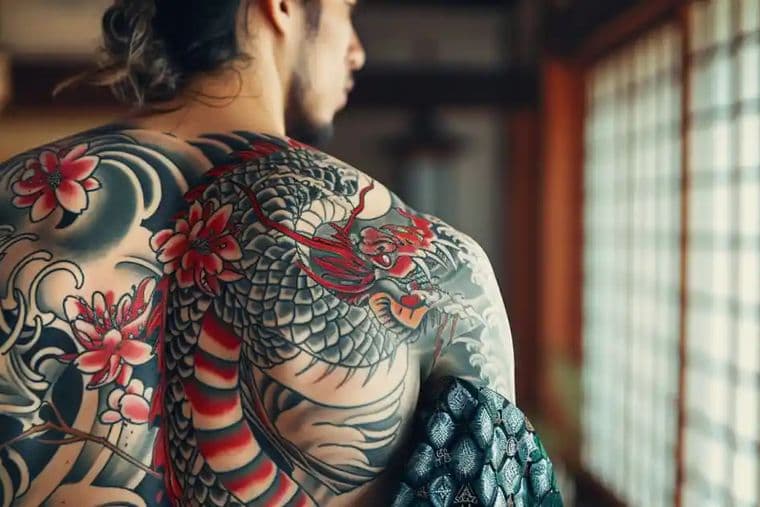 Japanese dragon back-piece tattoo